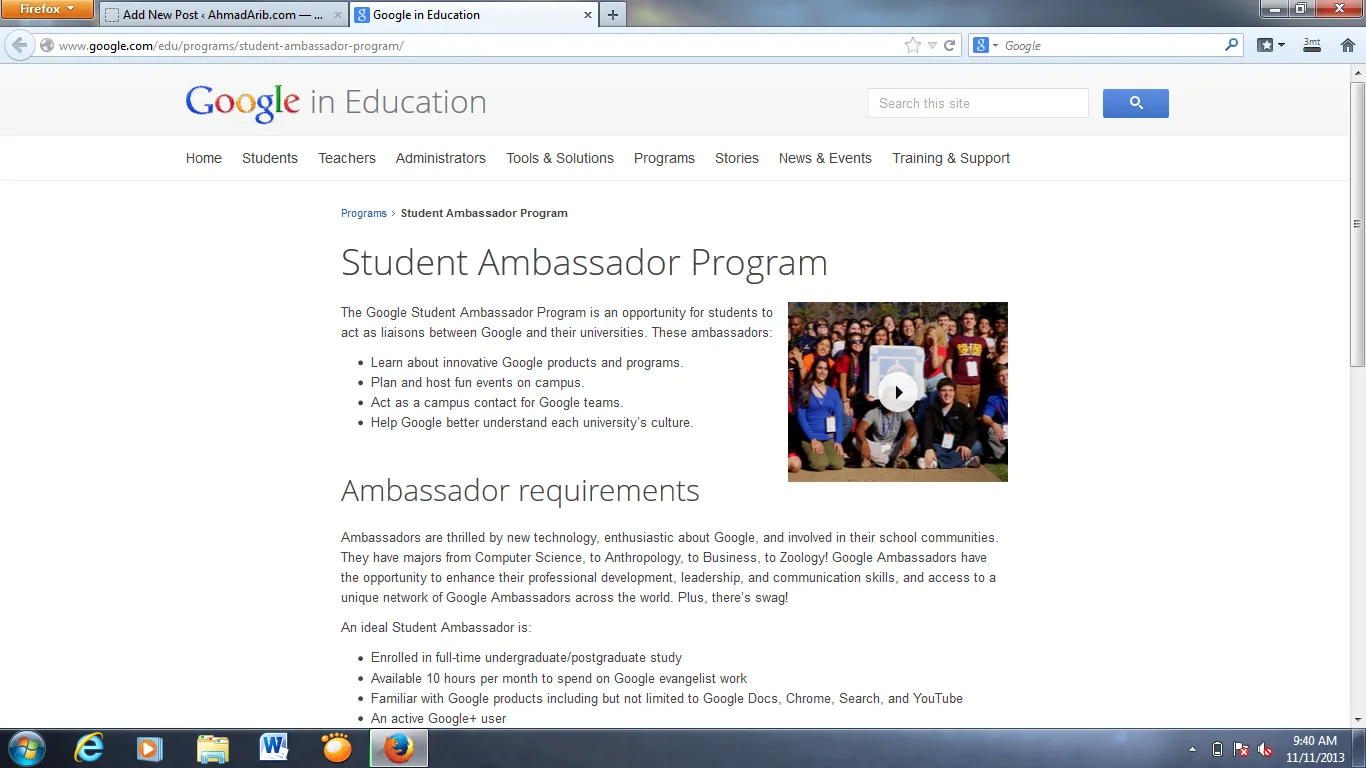 Google Students Ambassador Website